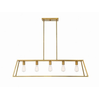 Denton Warm Brass Geometric 5-Light Linear Chandelier