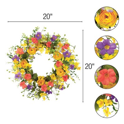 Vibrant Yellow Rose and Wildflower Summer Front Door Wreath