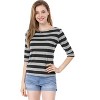 INSPIRE CHIC Women's Elbow Sleeves Boat Slim Fit Casual Stripe Animal Print Multi Floral Pattern T-Shirt - 3 of 4