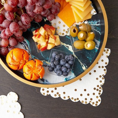 12" Black Marble Round MDF Serving Tray with Gold Trim