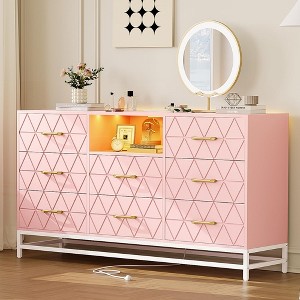 8 Drawer Dresser for Bedroom with Charging Station and LED Lights, 59" TV Stand Wooden Large Long Dresser - 1 of 4