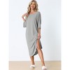 cheibear Women's Soft Three Quarter Sleeve Solid Slit Hem Pajama Dress - 2 of 4