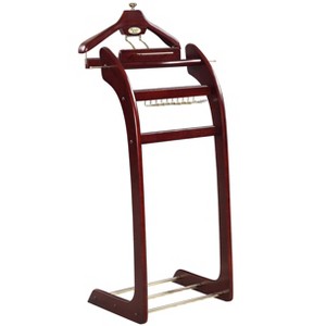 Proman Windsor Signature Valet Stand with Tray, Hanger, Trouser Bar & Tie Rack – Dark Mahogany, 13.5" W x 16.5" D x 45" H - 1 of 4