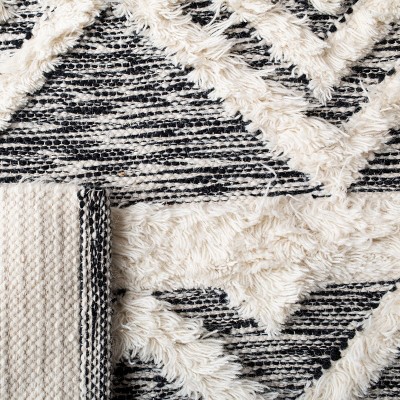 Bohemian Black and Ivory Hand-Knotted Wool Area Rug 6' x 9'