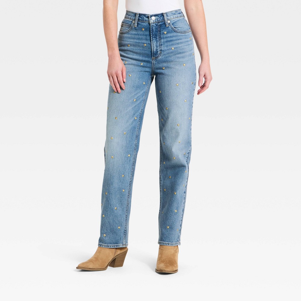 Women's Valentine's Day Highest-Rise Vintage Straight Embellished Jeans - Universal Thread™ Medium Wash 6