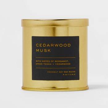 4oz Lidded Metal Jar Black Label Cedarwood Musk Candle - Threshold™