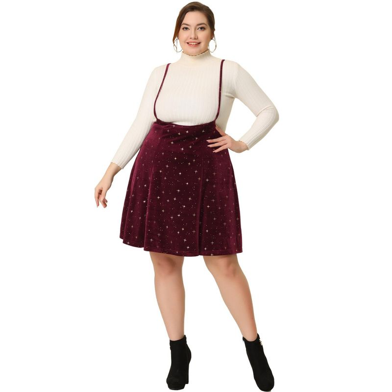 Agnes Orinda Women's Plus Size Velvet High-Rise Star Versatile Flared Skater Skirt, 3 of 6