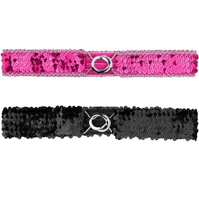Allegra K Women's Halloween Skinny Stretchy Waist Belts Sequins Decor Slim Elastic Belts 2 Pcs