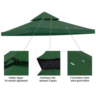 Green Polyester 10'x10' Dual-Tier Gazebo Canopy Replacement