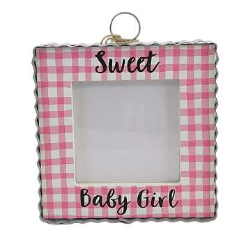 Round Top Collection 7.0" Baby Girl Photo Frame Pink Gingham Plaid  -  Single Image Frames