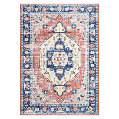 Washable Vintage Printed Rug Non Slip Low Pile Rug Soft Throw Floor Cover Foldable Indoor Carpet for Living Room Bedroom Playroom