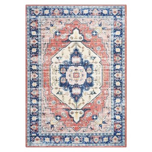 Washable Vintage Printed Rug Non Slip Low Pile Rug Soft Throw Floor Cover Foldable Indoor Carpet for Living Room Bedroom Playroom - 1 of 4