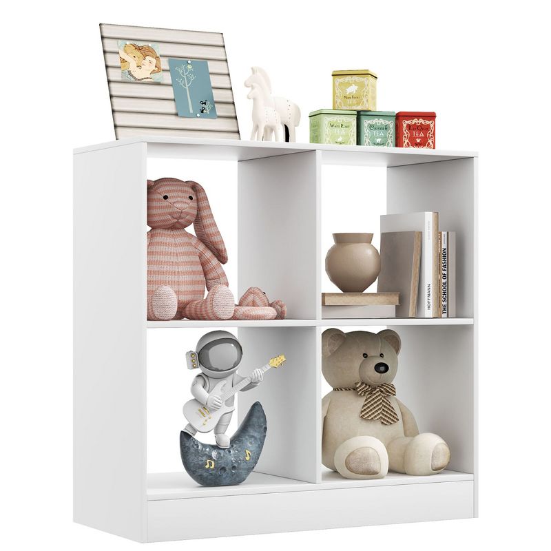Costway Kids Toy Storage Organizer 4-Cube Wooden Display Bookcase with Anti-toppling Device, 1 of 11