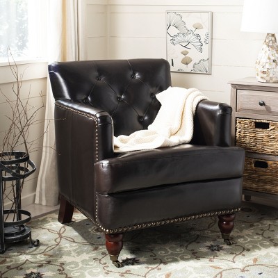 Colin Brown Leather Tufted Accent Chair with Birch Legs