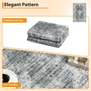 Machine Washable Area Rug for Bedroom Foldable Ultra Thin Low Pile Carpet Non Slip Indoor Floor Cover - 1 of 4