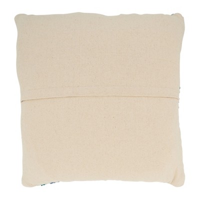 Handwoven Blue and Beige Cotton Jute Pillow Cover 20"