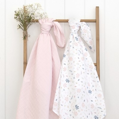 Living Textiles|Organic Muslin 2pk Swaddles - Botanical
