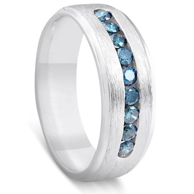 Pompeii3 Mens 1/3ct Blue Diamond Brushed Wedding Ring 14k White Gold, 2 of 5