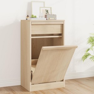 COZONY Tilt Out Trash Cabinet, Natural Wood Hidden Garbage Can Cabinet for 10/20 Gallon Bins, Pet-Proof Modern Trash Cabinet - 1 of 4