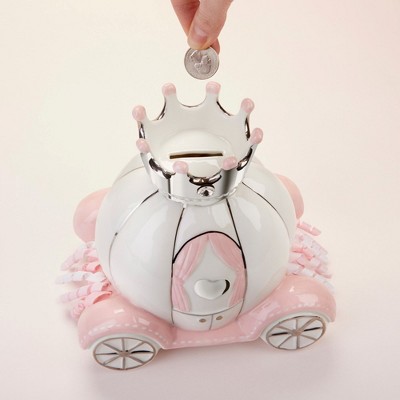 White and Pink Ceramic Princess Carriage Piggy Bank