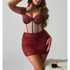 Clotth Womens Leopard Print Lingerie Set - Ruched Mesh Chemise, Elegant Babydoll with & Thong, Transparent Fishbone Bra, Leopard - 4 of 4