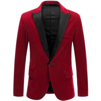 Мужские куртки INSPIRE CHIC Men's One Button Party Prom Tuxedo Velvet Suit Jackets Blazer Red Medium — фото 2