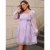 Coolmee Womens Plus Size Casual Square Neck Babydoll Mesh Puff Long Sleeve A-Line Mini Dress - 2 of 4