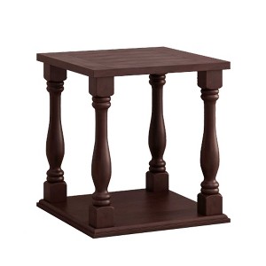 AENKYO Traditional Antique Side Table with Solid Wood Legs, 2 Tier Storage End Table - Hand-Rubbed Espresso Finish for Living Room & Bedroom - 1 of 4