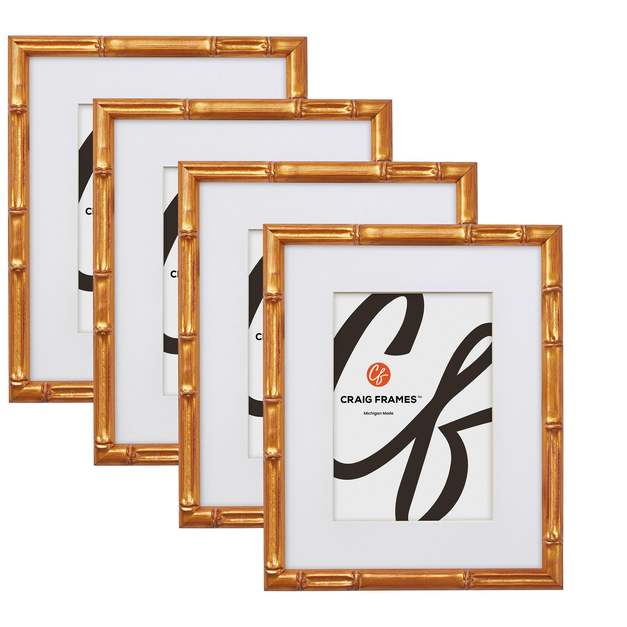 Craig Frames Vintage Bamboo 5x7 inch Picture Frame Set Matted for a 4x6 Photo, Set of 4