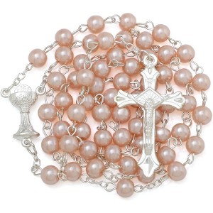 6mm Pearl Rosary Beads With Crucifix - Women's Catholic Prayer Necklace, Gift Box & Pouch Included - 1 of 4