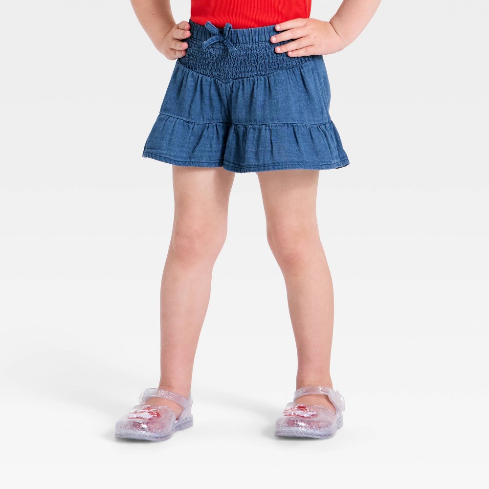 Toddler Girls' Smocked Woven Shorts - Cat & Jack™ Medium Wash 4T