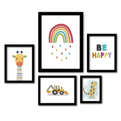 Americanflat 6 Piece White Framed Gallery Wall Art Set - Colorful Children's Art Set