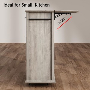 41" Mobile Farmhouse Storage Island,Rolling Kitchen Island with Drop Leaf - with 2 Glass Door Cabinets, 3 Open Shelves & 2 Drawers for Dining Room - 1 of 4