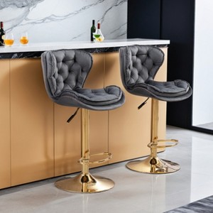 Leovsnove Barstools Set of 2 Modern Swivel Pub Height Barstool, High Dining Chair with Velvet Seat, Backrest, Armless Hydraulic Counter Stool - 1 of 4