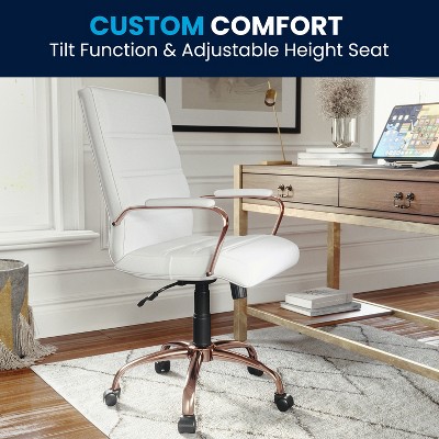 Mid-Back White LeatherSoft Executive Chair with Rose Gold Metal Base