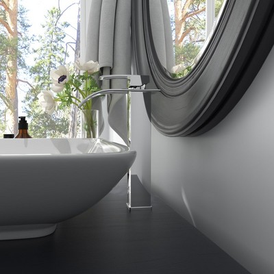 Polished Chrome Waterfall Vessel Sink Faucet with Lever Handle