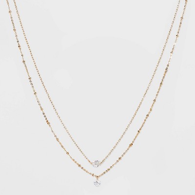 Cubic Zirconia Multi-Strand Chain Necklace - A New Day™ Gold