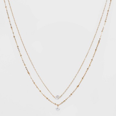 Cubic Zirconia Multi-Strand Chain Necklace - A New Day&#8482; Gold