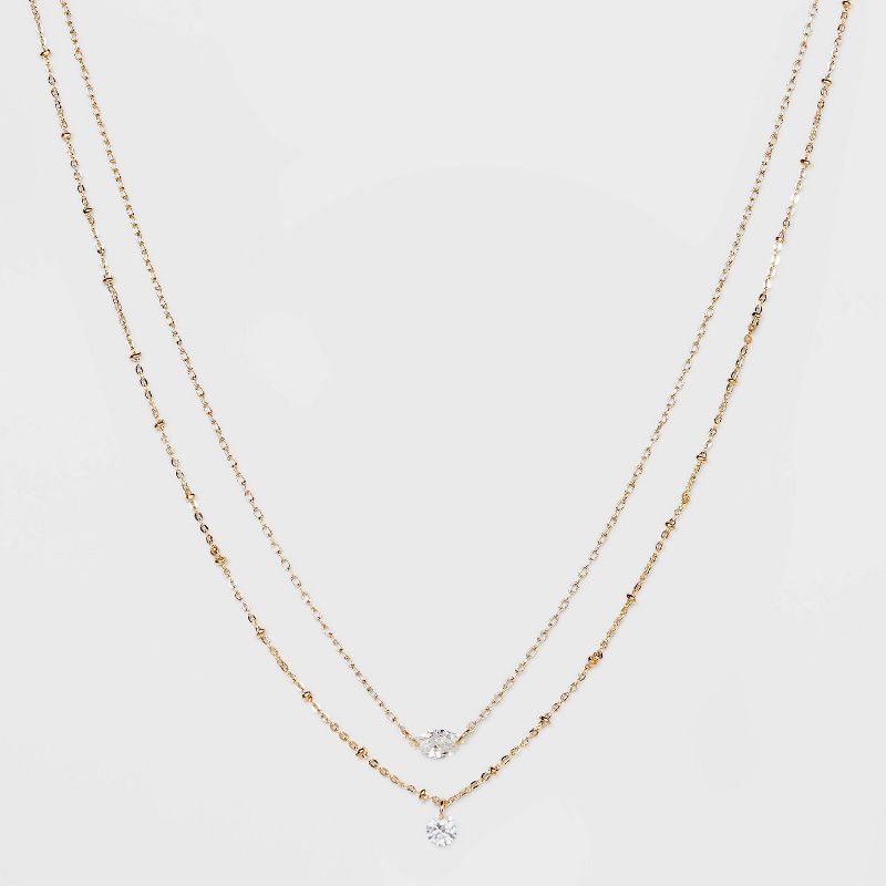 Cubic Zirconia Multi-Strand Chain Necklace - A New Day™ Gold: Nickel-Free Metal, Lobster Claw Clasp