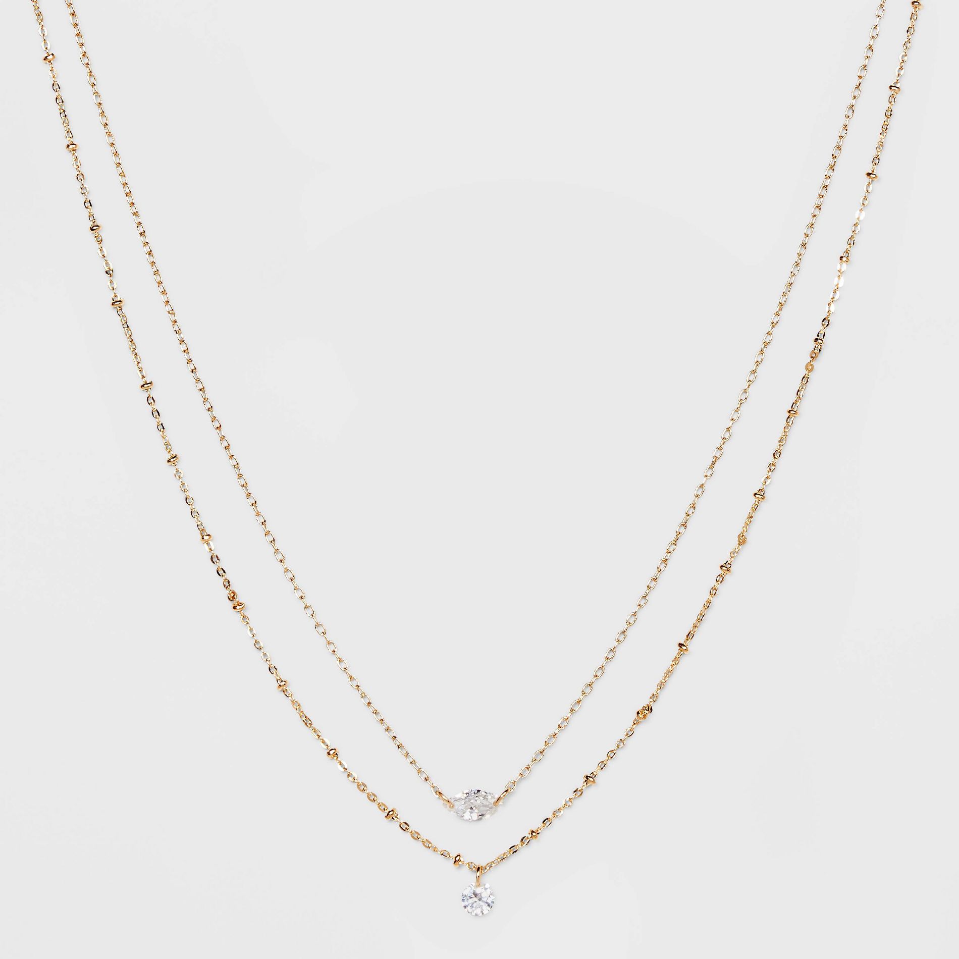 Cubic Zirconia Multi-Strand Chain Necklace - A New Day™ Gold: Nickel-Free Metal, Lobster Claw Clasp
