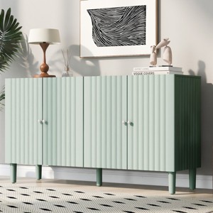 Elegant Wooden Sideboard Cabinet,Four-Door Storage Cabinet with Wavy Pattern Doors,Cylindrical Legs and Metal Handles,Adjustable Shelf-Cuddlewood - 1 of 4