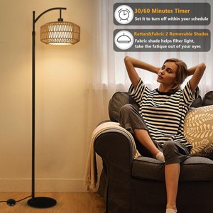 65"H Adjustable Height Standing Lamp With Remote 3 Color Temperatures For Living Room,Boho Style Floor Lamp With Rattan Shade For Bedroom-The Pop Home - 1 of 4