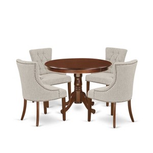 HomeStock 5-Piece Round Mahogany Finish Solid Wood Top Dining Table with 4 Parson Chair - 1 of 4