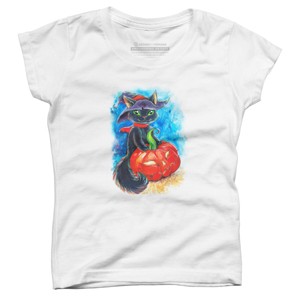 Girl's Design By Humans halloween. the witch cat By POLINART T-Shirt - 1 of 3