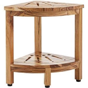 VEVOR Corner Teak Shower Bench, 17" Height 12" Radius, 100% Teak Wood Corner Shower Beach, 300 LBS with Storage Shelf, Shower Stool, Brown - 1 of 4