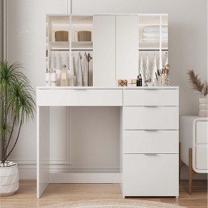 SKONYON Vanity Dressing Table with Mirror Modern Rectangle Vanity Desk - 1 of 4