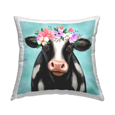 Stupell Industries Farm Cow Calf Pink Floral Blossom Crown