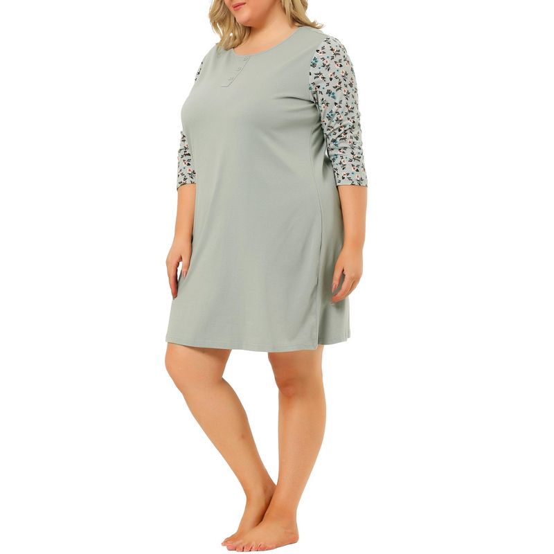 Agnes Orinda Women's Plus Size Cute Floral 3/4 Sleeve Floral Print Nightgowns, 2 of 7