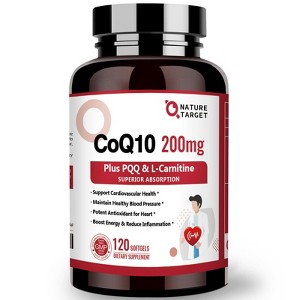 NATURE TARGET CoQ10-200mg with PQQ L-Carnitine and Omega-3s, High Absorption Coenzyme-Q10 with BioPerine - 120 ct - 1 of 4