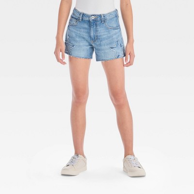 Girls' Star Applique Mid-Rise Cut-Off Denim Shorts - art class™ Blue